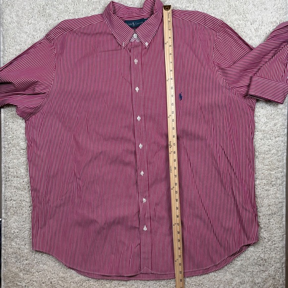 Ralph Lauren Classic Fit Striped Button Down Shirt Mens 2XB Big Burgundy White - Picture 6 of 7
